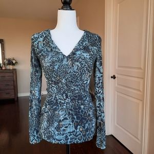 Marciano Turquoise Leopard Print Long Sleeve Top Size Small